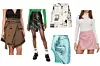 Suknja s pojasom Klisab (1400 kn)/ suknja od kože Ganni; Farfetch (275 funti)/ suknja s printom Iceberg; Zalando (2159 kn)/ asimetrična suknja Loewe;Matchesfashion (1980 eura)/ suknja s prorezom For Love & Lemons; answear (1139 kn)