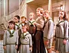 Julie Andrews, Debbie Turner, Angela Cartwright, Duane Chase, Kym Karath, Heather Menzies, Julie Andrews, Nicholas Hammond i Charmian Carr na snimanju filma ‘Moje pjesme, moji snovi‘